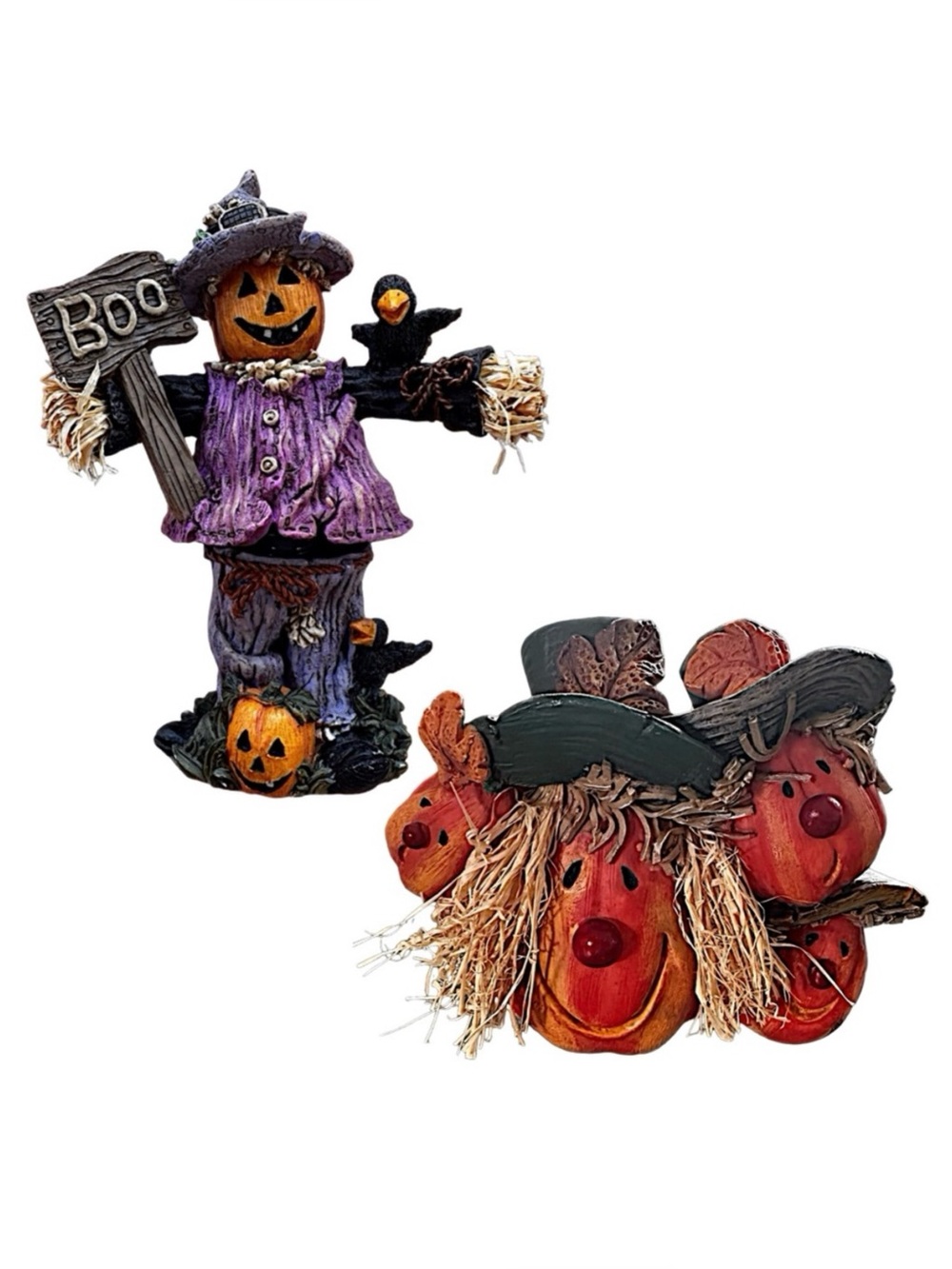 2pc Fall Scarecrow Pumpkin Figurines Resin Halloween Thanksgiving Decor Display